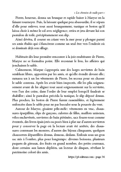 Page 34, extrait de la version littéraire du film: Les chemins de nulle part, parfaitement fidèle à l'action et dialogues originaux du scénario, Pl éditeur, France